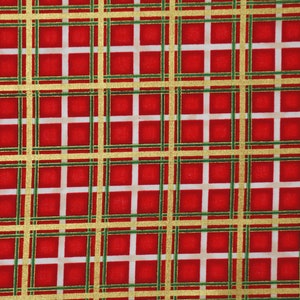 Christmas Plaid Fabric, Red Green and Metallic Gold Plaid by Timeless Treasures Quilting Cotton Fabric