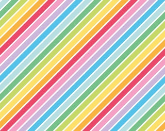 Rainbow Diagonal Bias Multi Stripe Quilting Cotton Fabric by Riley Blake, Rainbowfruit Collection C10892-WHITE