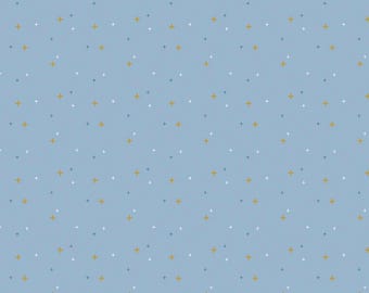 Lake Blue Blender Fabric, Sparkler on Lake Blue Riley Blake Quilting Cotton Fabric, Gold Metallic Plus Signs, SC650-LAKEBLUE