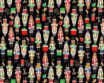 Nutcracker Fabric, Nutcrackers on Black by Timeless Treasures Quilting Cotton Fabric, Nutcracker Ballet Fabric