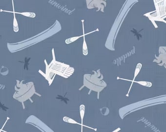 Lake Life Fabric, Lakeside Toss on Denim Lake Retreat Collection by PDR for Wilmington Prints Fabrics Quilting Cotton Fabric 59034-410