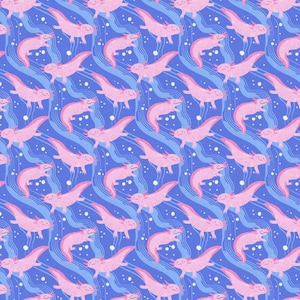 Axolotl Fabric, Cute Axolotl Salamanders Paintbrush Studio Quilting Cotton Fabric, Pink Axolotls, 120-25111