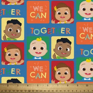 Cocomelon Fabric, Together Block Kids Licensed by David Textiles, Inc Novelty Cotton Fabric, JJ Fabric, Cody and Nina Cocomelon, imagem 2