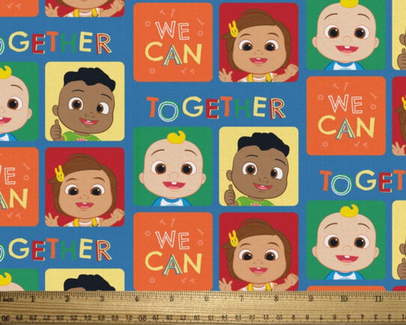 Cocomelon Fabric, Together Block Kids Licensed by David Textiles, Inc Novelty Cotton Fabric, JJ Fabric, Cody and Nina Cocomelon, imagem 2
