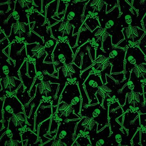 Glow Halloween Skeleton Fabric, Skeleton Crew on Purple Glow in the Dark Halloween Spirit by Benartex Quilting Cotton Fabric, 12542G-66B afbeelding 2
