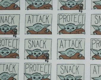 Baby Yoda in Action Snack Attack Protect Star Wars Licensed by Camelot Cotton Fabric
