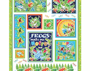 Rainforest Panel Fabric, Rainforest Glow Panel 36"x44" by Kanvas Studio for Benartex Quilting Cotton Fabric, Tropical Tree Frog Fabric