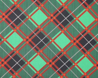 Christmas Plaid Fabric, Holiday Bias Plaid on Green Sugar and Spice by Nicole DeCamp by Benartex Quilting Cotton Fabric 14572-44B