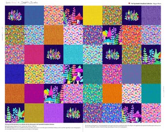 Magical Plants 5" Quilting Squares Panel, The Psychedelic Woodland by Delphine Brooks for Lewis and Irene Quilting Cotton Fabric, 36" panel