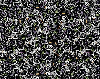 Halloween Dancing Skeletons on Black Spooky Cute Halloween by Mary Engelbreit for FreeSpirit Halloween Quilting Cotton PWMY008.BLACK