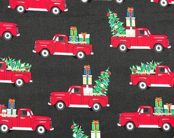 Red Truck with Christmas Tree Novelty Cotton Fabric