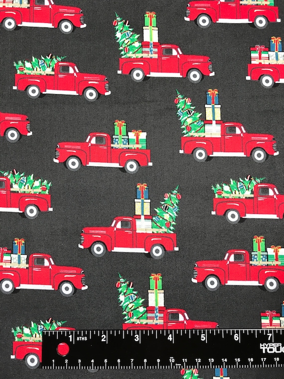 Cotton Christmas Houses Homes Winter Scenes Trees Trucks Holiday Happy  Place White Cotton Fabric Print by