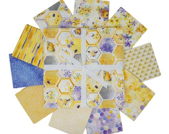 Honey Bee Fabric, 10 inch Squares Stacker Layer Cake Welcome to our Hive Collection by Camelot Quilting Cotton Fabric, 42 pieces