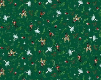 Nutcracker Ballet Fabric, Christmas Parade on Green by Timeless Treasures Quilting Cotton Fabric, Christmas Ballet, Nutcracker Dance Fabric