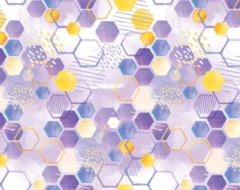 Honeycomb Fabric, Mauve Hi Honey Hexie from the Welcome to our Hive Collection by Camelot Quilting Cotton Fabric, Purple Hexie Fabric