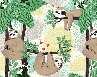 SLOTHS IN TREES SLOTH GREEN BROWN GRAY COTTON FABRIC BTHY SLOTHS IN TREES SLOTH GREEN BROWN GRAY COTTON FABRIC BTHY