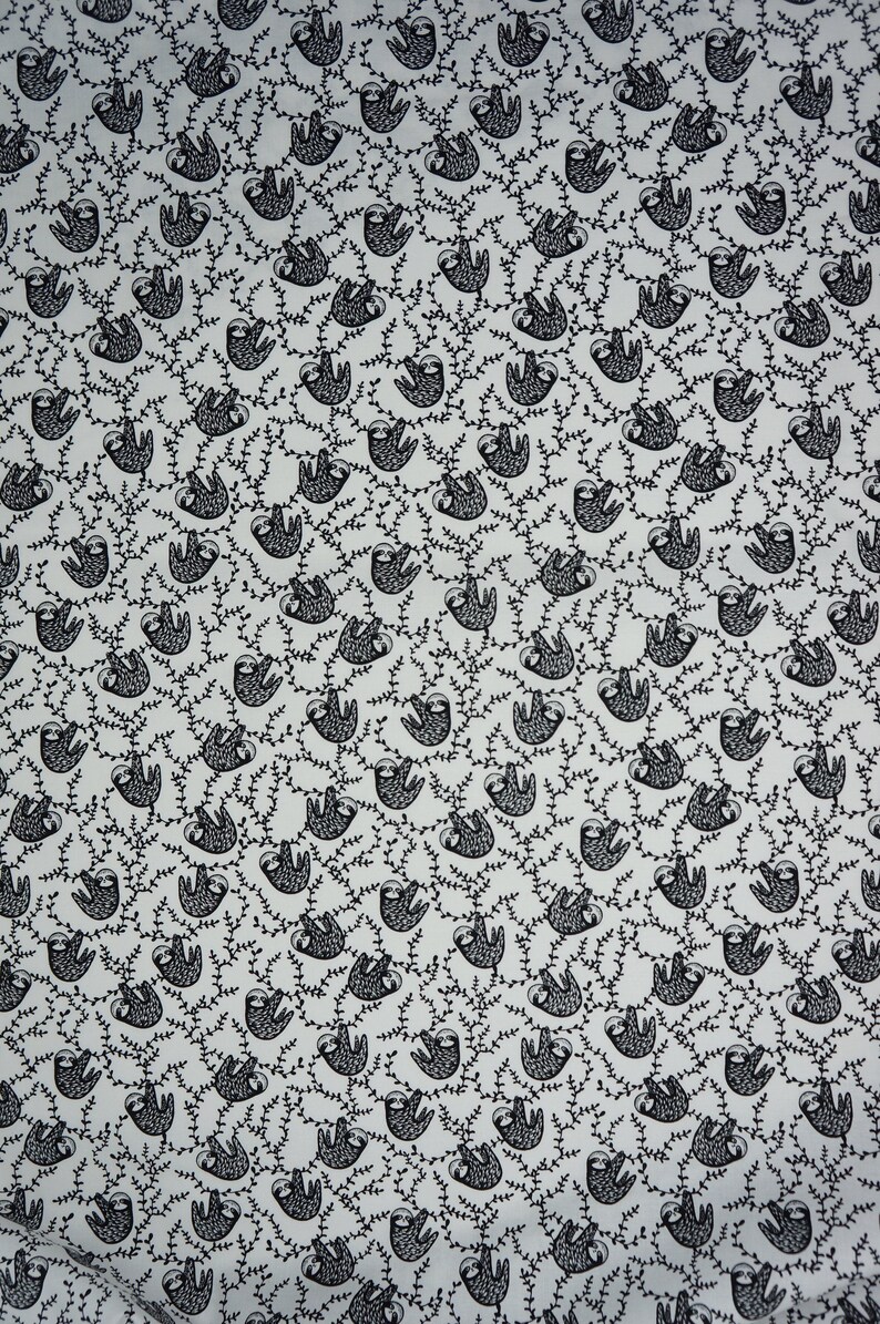 Black and White Sloths By Dear Stella Quilting Cotton Fabric, Small Print Sloths, ST-WG1985WHITE, ABC Menagerie by Wee Gallery Collection immagine 4