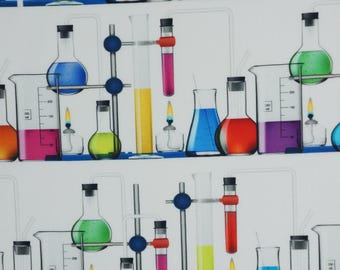 Chemistry Test Tubes on White Bright Idea Science Fair Collection by Robert Kaufman Quilt Cotton Fabric