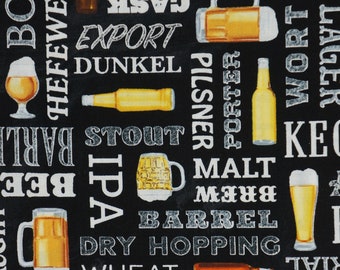 Grab Me A Beer on Black by George McCartney Collection for Timeless Treasures Quilting Cotton Fabric C8953-BLACK