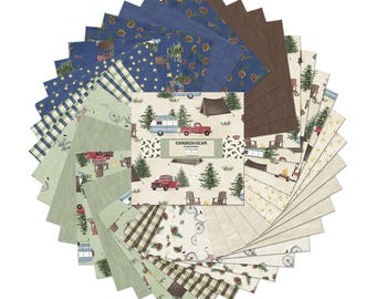Evergreen Escape 10" or 5" Stacker by Wilmington Prints Quilting Cotton Fabric Squares Charm Squares, Layer Cake, Camping Fabric