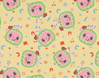Cocomelon Fabric, Watermelon Tossed Cute TV Licensed by David Textiles Novelty Cotton Fabric, JJ Fabric, Cocomelon Watermelon