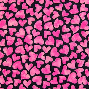 Twisted Pink Hearts On Black Valentine&#39;s Day Novelty Cotton Fabric, Valentine&#39;s Day Hearts Fabric