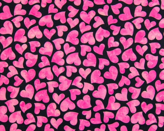 Valentines Day Fabric - HALF YARD - 100% Cotton Quilting Mini Hearts Black  Red