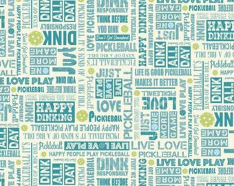 Pickleball Fabric, Pickleball Spirit Words on Cream by Michael Miller Quilting Cotton Fabric, Pickleball Words, DDC12126-CREM