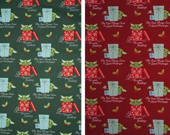 Baby Yoda Christmas Star Wars Child Small Packages Green or Red Licensed by Camelot Fabrics Quilting Cotton Fabric