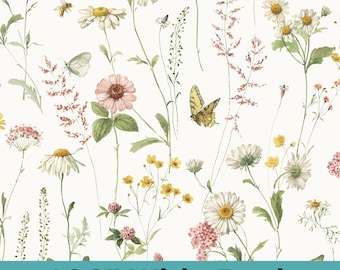 Floral Wide Back, Love Me More Floral on Cloud Beige by Lisa Audit for Riley Blake 108" Wideback Quilting Cotton Fabric, WB15639-CLOUD