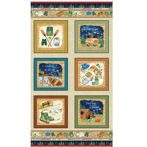 Camping Panel, Live, Love, Camp Panel Multi Live, Love, Camp Benartex Kanvas Studio Quilting Cotton Fabric, 14448-99B