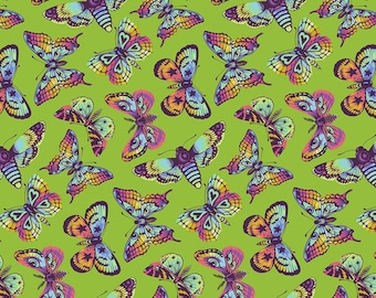 Butterfly Fabric, Butterfly Kisses on Avocado Green Daydreamer by Tula Pink for Free Spirit Quilting Cotton Fabric PWTP172.AVOCADO