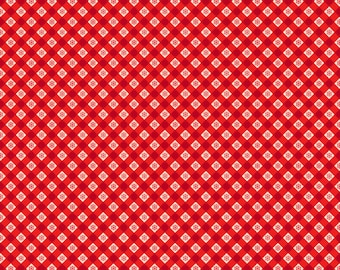 Christmas Gingham Fabric, Snowflake Gingham on Red by Lewis and Irene Quilting Cotton Fabric C117.2