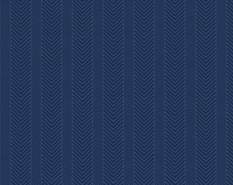 Herringbone Fabric, Herringbone on Navy Blue Wake by the Lake Quilting Cotton by Riley Blake Quilting Cotton Fabric, C14893-NAVY