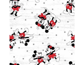 Mickey and Minnie Starlight Woodgrain White Licensed Novelty Cotton Fabric by Springs Creative 76765A620715