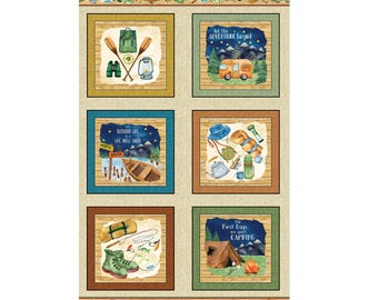 Camping Panel, Live, Love, Camp Panel Multi Live, Love, Camp Benartex Kanvas Studio Quilting Cotton Fabric, 14448-99B