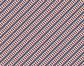 Patriotic Fabric, Patriotic Diagonal Stripe on Cream by Windham Quilting Cotton Fabric, Bias Stripe Fabric, Hearts Anthem 84478-243