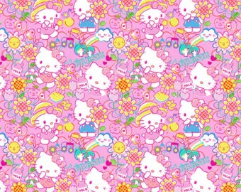 Hello Kitty Fabric, Hello Kitty Garden Doodle on Pink Licensed by Sanrio for Springs Creative Novelty Cotton Fabric