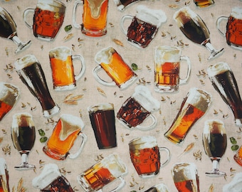 Craft Beer Fabric, Craft Beer Night on Tan Novelty Cotton Fabric, Pub Fabric, Beer Making Fabric, Beer Themed Fabric,