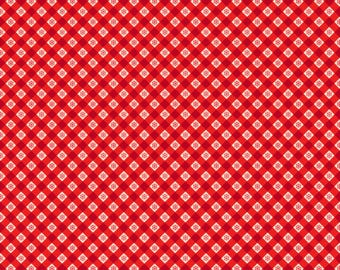 Christmas Gingham Fabric, Snowflake Gingham on Red by Lewis and Irene Quilting Cotton Fabric C117.2
