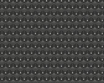 Spiderweb Fabric, Spiderwebs Charcoal Haunted Adventure by Beverly McCullough Riley Blake Quilting Cotton Fabric, Hexie Spiderwebs