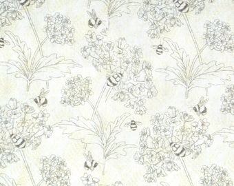 Bee Fabric, Bee Sketched Line Art on Cream by Susan Winget for Springs Creative Novelty Cotton Fabric