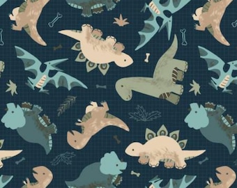 Dinosaur Flannel Fabric, Going Dino Toss on Blue by David Textiles Novelty Flannel Fabric, DX-2569-4F-1