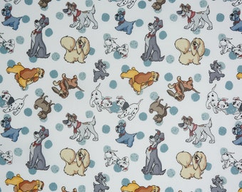 Disney Dog Fabric, Dogs Dot Disney Licensed Novelty Cotton Fabric, Lady and the Tramp, 101 dalmations, Dodger, Jock, Peg, Percy, Copper