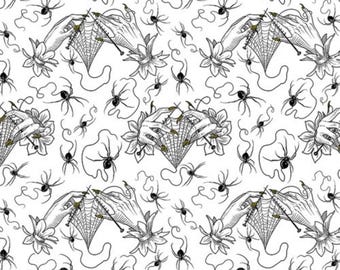 Spiderweb Fabric, Cobweb Lace on White Costumes & Cobwebs by Club Hauer Halloween Quilting Cotton PWRH119.WHITE
