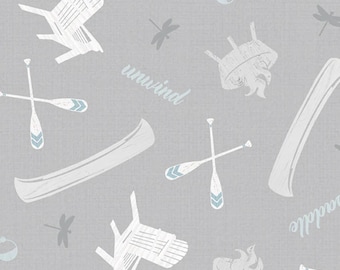 Lake Life Fabric, Lakeside Toss on Gray Lake Retreat Collection by PDR for Wilmington Prints Fabrics Quilting Cotton Fabric 59034-914