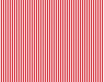 Red Stripe Fabric, Red 1/8" Stripe on White Riley Blake Quilting Cotton Fabric, Red and White Stripes Fabric C495-RED