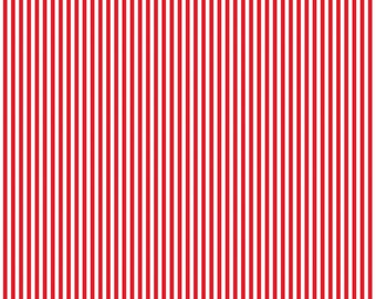 Red Stripe Fabric, Red 1/8" Stripe on White Riley Blake Quilting Cotton Fabric, Red and White Stripes Fabric C495-RED