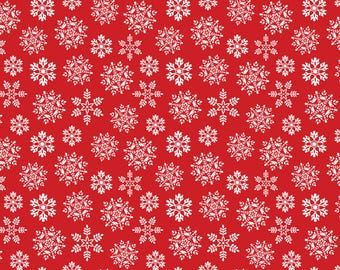 Snowflake Fabric, Nordic Silver Snowflakes on Red Nordic Cabin by Cherry Guidry for Benartex Contempo Quilting Cotton Fabric 13418P-10B