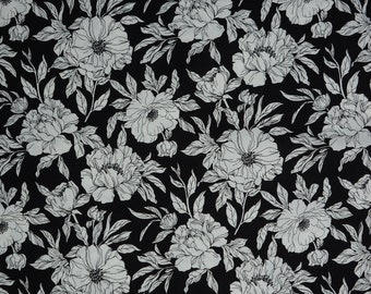 Black and White Poppy Flowers on Black Floral by Timeless Treasures Quilting Cotton Fabric INK-C8726, Poppies